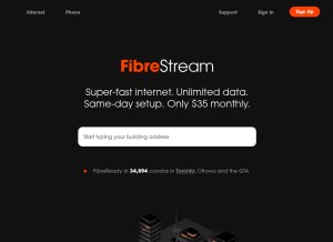 How fibrestream.ca looks like on a tablet such as an iPad.