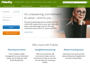 How fidelity.com looks like on a tablet such as an iPad.