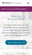 How fidelitycharitable.org looks like on a mobile device such as an iPhone.