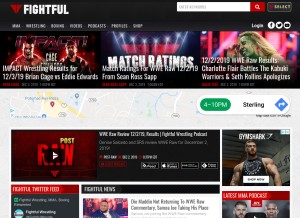 How fightful.com looks like on a tablet such as an iPad.