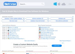 How filehorse.com looks like on a tablet such as an iPad.