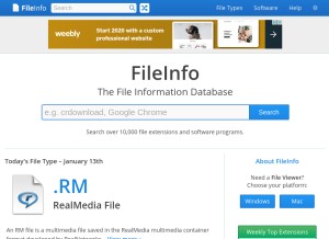 How fileinfo.com looks like on a tablet such as an iPad.