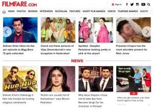 How filmfare.com looks like on a tablet such as an iPad.