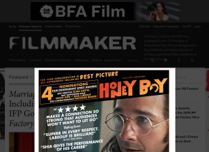How filmmakermagazine.com looks like on a tablet such as an iPad.