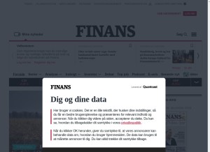 How finans.dk looks like on a tablet such as an iPad.