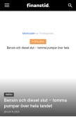How finanstid.se looks like on a mobile device such as an iPhone.
