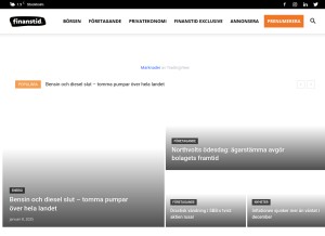 How finanstid.se looks like on a tablet such as an iPad.