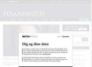 How finanswatch.dk looks like on a tablet such as an iPad.