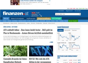 How finanzen.at looks like on a tablet such as an iPad.