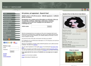 How findartinfo.com looks like on a tablet such as an iPad.