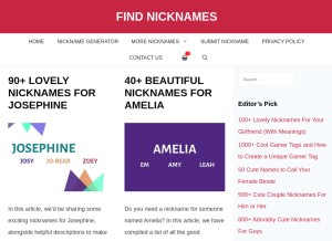 How findnicknames.com looks like on a tablet such as an iPad.