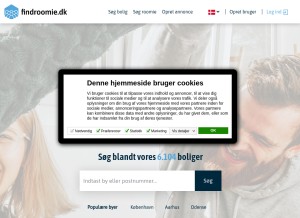 How findroomie.dk looks like on a tablet such as an iPad.