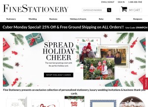 How finestationery.com looks like on a tablet such as an iPad.