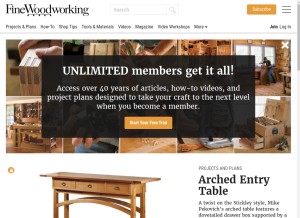 How finewoodworking.com looks like on a tablet such as an iPad.