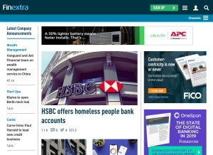How finextra.com looks like on a tablet such as an iPad.