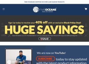 How five-oceans.com looks like on a tablet such as an iPad.