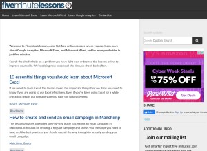 How fiveminutelessons.com looks like on a tablet such as an iPad.