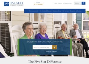 How fivestarseniorliving.com looks like on a tablet such as an iPad.
