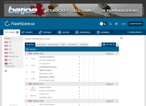 How flashscore.ca looks like on a tablet such as an iPad.