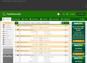 How flashscore.de looks like on a tablet such as an iPad.