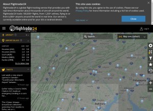How flightradar24.com looks like on a tablet such as an iPad.