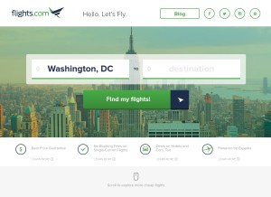 How flights.com looks like on a tablet such as an iPad.