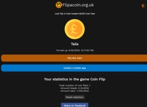 How flipacoin.org.uk looks like on a tablet such as an iPad.