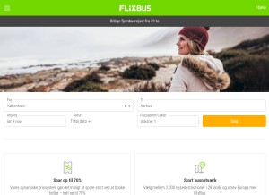 How flixbus.dk looks like on a tablet such as an iPad.