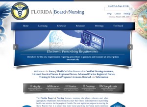 How floridasnursing.gov looks like on a tablet such as an iPad.