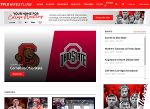 How flowrestling.org looks like on a tablet such as an iPad.