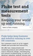How fluke.com looks like on a mobile device such as an iPhone.