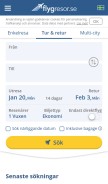 How flygresor.se looks like on a mobile device such as an iPhone.