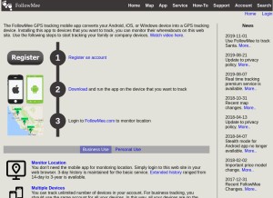 How followmee.com looks like on a tablet such as an iPad.