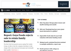 How fooddive.com looks like on a tablet such as an iPad.