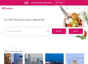 How foodora.ca looks like on a tablet such as an iPad.