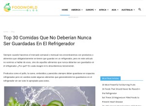 How foodworldblog.com looks like on a tablet such as an iPad.