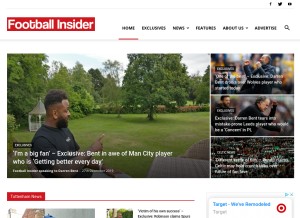 How footballinsider247.com looks like on a tablet such as an iPad.
