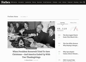 How forbes.com looks like on a tablet such as an iPad.
