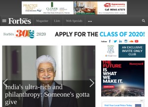 How forbesindia.com looks like on a tablet such as an iPad.