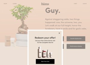 How forhims.com looks like on a tablet such as an iPad.