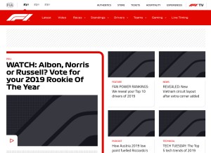 How formula1.com looks like on a tablet such as an iPad.