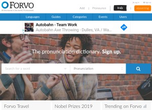 How forvo.com looks like on a tablet such as an iPad.