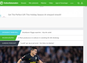 How fotbollskanalen.se looks like on a tablet such as an iPad.