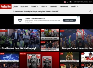 How fourfourtwo.com looks like on a tablet such as an iPad.
