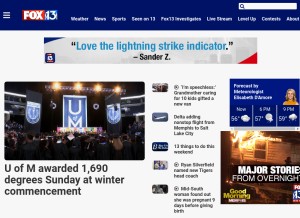 How fox13memphis.com looks like on a tablet such as an iPad.