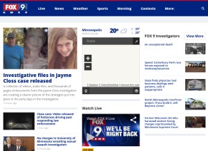 How fox9.com looks like on a tablet such as an iPad.