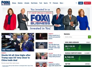 How foxbusiness.com looks like on a tablet such as an iPad.