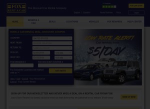How foxrentacar.com looks like on a tablet such as an iPad.