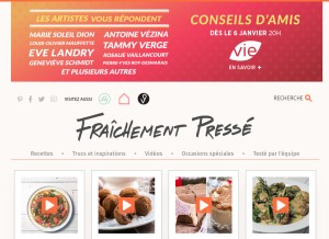 How fraichementpresse.ca looks like on a tablet such as an iPad.