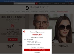How framesdirect.com looks like on a tablet such as an iPad.